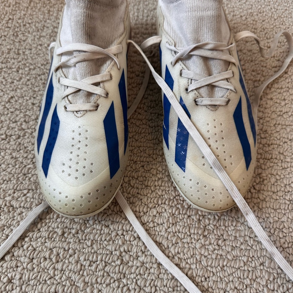 Adidas Cream and Blue Athletic Cleats